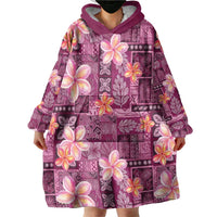 Pink Hawaii Plumeria With Tropical Flowers Motifs Wearable Blanket Hoodie