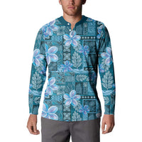 Cyan Hawaii Plumeria With Tropical Flowers Motifs Button Sweatshirt