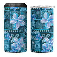 Cyan Hawaii Plumeria With Tropical Flowers Motifs 4 in 1 Can Cooler Tumbler