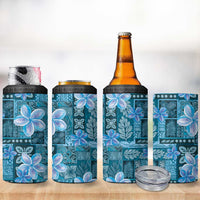 Cyan Hawaii Plumeria With Tropical Flowers Motifs 4 in 1 Can Cooler Tumbler