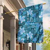 Cyan Hawaii Plumeria With Tropical Flowers Motifs Garden Flag