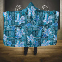 Cyan Hawaii Plumeria With Tropical Flowers Motifs Hooded Blanket