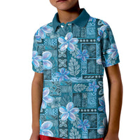 Cyan Hawaii Plumeria With Tropical Flowers Motifs Kid Polo Shirt LT14 Kid Cyan - Polynesian Pride