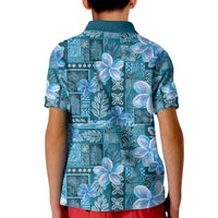 Cyan Hawaii Plumeria With Tropical Flowers Motifs Kid Polo Shirt LT14 - Polynesian Pride