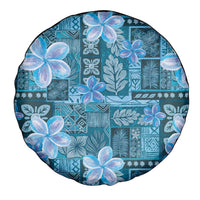 Cyan Hawaii Plumeria With Tropical Flowers Motifs Spare Tire Cover