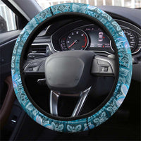 Cyan Hawaii Plumeria With Tropical Flowers Motifs Steering Wheel Cover
