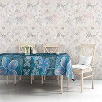 Cyan Hawaii Plumeria With Tropical Flowers Motifs Tablecloth