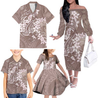 Polynesia Hammerhead Shark Tattoo With Plumeria Lei Family Matching Off The Shoulder Long Sleeve Dress and Hawaiian Shirt