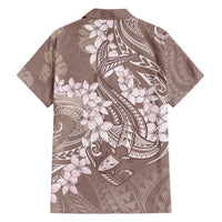 Polynesia Hammerhead Shark Tattoo With Plumeria Lei Family Matching Off Shoulder Short Dress and Hawaiian Shirt