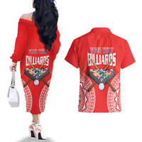 Personalised Taiwan Billiards Couples Matching Off The Shoulder Long Sleeve Dress and Hawaiian Shirt Eight-ball Pool Polynesia Tattoo - Polynesian Pride