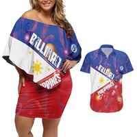 Personalised Philippines Billiards Couples Matching Off Shoulder Short Dress and Hawaiian Shirt Cue With Balls Flag Style - Polynesian Pride