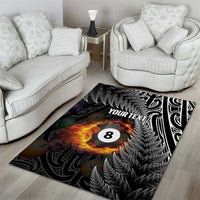 Personalised New Zealand Billiards Area Rug Maori Fern On Fire 8 Ball - Polynesian Pride