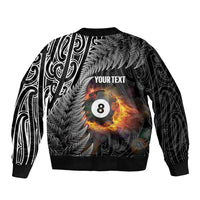 Personalised New Zealand Billiards Bomber Jacket Maori Fern On Fire 8 Ball - Polynesian Pride