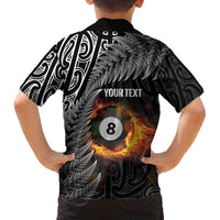 Personalised New Zealand Billiards Family Matching Off The Shoulder Long Sleeve Dress and Hawaiian Shirt Maori Fern On Fire 8 Ball - Polynesian Pride
