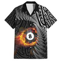 Personalised New Zealand Billiards Family Matching Off The Shoulder Long Sleeve Dress and Hawaiian Shirt Maori Fern On Fire 8 Ball - Polynesian Pride