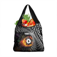 Personalised New Zealand Billiards Grocery Bag Maori Fern On Fire 8 Ball - Polynesian Pride