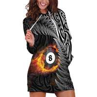 Personalised New Zealand Billiards Hoodie Dress Maori Fern On Fire 8 Ball - Polynesian Pride