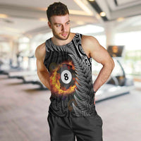Personalised New Zealand Billiards Men Tank Top Maori Fern On Fire 8 Ball - Polynesian Pride