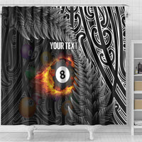 Personalised New Zealand Billiards Shower Curtain Maori Fern On Fire 8 Ball - Polynesian Pride