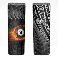 Personalised New Zealand Billiards Skinny Tumbler Maori Fern On Fire 8 Ball - Polynesian Pride