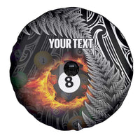 Personalised New Zealand Billiards Spare Tire Cover Maori Fern On Fire 8 Ball - Polynesian Pride