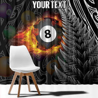 Personalised New Zealand Billiards Window Curtain Maori Fern On Fire 8 Ball - Polynesian Pride