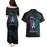 Suicide Awareness Memorial Couples Matching Puletasi and Hawaiian Shirt I Wear Purple and Teal For Someone I Miss - Polynesian Pride