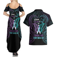 Suicide Awareness Memorial Couples Matching Summer Maxi Dress and Hawaiian Shirt I Wear Purple and Teal For Someone I Miss - Polynesian Pride