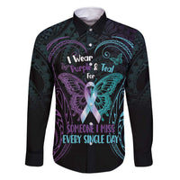 Suicide Awareness Memorial Family Matching Off Shoulder Maxi Dress and Hawaiian Shirt I Wear Purple and Teal For Someone I Miss - Polynesian Pride