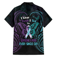 Suicide Awareness Memorial Family Matching Short Sleeve Bodycon Dress and Hawaiian Shirt I Wear Purple and Teal For Someone I Miss - Polynesian Pride