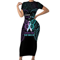 Suicide Awareness Memorial Family Matching Short Sleeve Bodycon Dress and Hawaiian Shirt I Wear Purple and Teal For Someone I Miss - Polynesian Pride