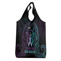 Suicide Awareness Memorial Grocery Bag I Wear Purple and Teal For Someone I Miss - Polynesian Pride
