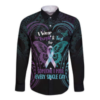 Suicide Awareness Memorial Long Sleeve Button Shirt I Wear Purple and Teal For Someone I Miss - Polynesian Pride