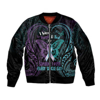 Suicide Awareness Memorial Sleeve Zip Bomber Jacket I Wear Purple and Teal For Someone I Miss - Polynesian Pride