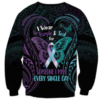 Suicide Awareness Memorial Sweatshirt I Wear Purple and Teal For Someone I Miss - Polynesian Pride