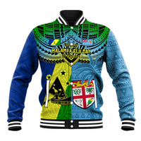 Malampa Fiji Day Baseball Jacket Together We Grow Proud Polynesian Tapa Artsy LT14 Unisex Blue - Polynesian Pride