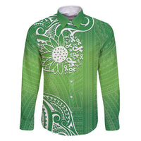 Polynesia Depression Awareness Family Matching Long Sleeve Bodycon Dress and Hawaiian Shirt Sunflower Green Ribbons Polynesian Tattoo