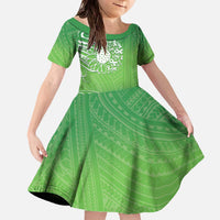 Polynesia Depression Awareness Family Matching Off The Shoulder Long Sleeve Dress and Hawaiian Shirt Sunflower Green Ribbons Polynesian Tattoo LT14 Daughter's Dress Green - Polynesian Pride