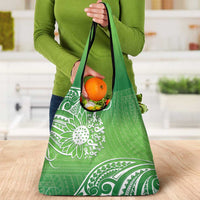 Polynesia Depression Awareness Grocery Bag Sunflower Green Ribbons Polynesian Tattoo