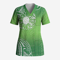 Polynesia Depression Awareness Scrub Top Sunflower Green Ribbons Polynesian Tattoo - Polynesian Pride