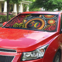 Celebrating 50 Years Papua New Guinea Auto Sun Shade Aboriginal Mix Papuan Pattern - Polynesian Pride