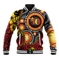 Celebrating 50 Years Papua New Guinea Baseball Jacket Aboriginal Mix Papuan Pattern - Polynesian Pride
