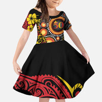 Celebrating 50 Years Papua New Guinea Family Matching Long Sleeve Bodycon Dress and Hawaiian Shirt Aboriginal Mix Papuan Pattern LT14 Daughter's Dress Red - Polynesian Pride