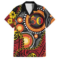 Celebrating 50 Years Papua New Guinea Family Matching Long Sleeve Bodycon Dress and Hawaiian Shirt Aboriginal Mix Papuan Pattern LT14 Dad's Shirt - Short Sleeve Red - Polynesian Pride