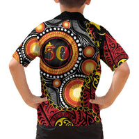 Celebrating 50 Years Papua New Guinea Family Matching Off The Shoulder Long Sleeve Dress and Hawaiian Shirt Aboriginal Mix Papuan Pattern - Polynesian Pride