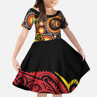 Celebrating 50 Years Papua New Guinea Family Matching Off Shoulder Maxi Dress and Hawaiian Shirt Aboriginal Mix Papuan Pattern - Polynesian Pride