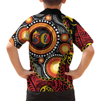 Celebrating 50 Years Papua New Guinea Family Matching Short Sleeve Bodycon Dress and Hawaiian Shirt Aboriginal Mix Papuan Pattern - Polynesian Pride