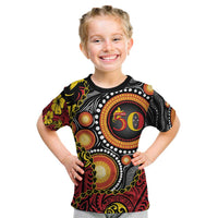 Celebrating 50 Years Papua New Guinea Kid T Shirt Aboriginal Mix Papuan Pattern LT14 Red - Polynesian Pride
