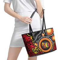 Celebrating 50 Years Papua New Guinea Leather Tote Bag Aboriginal Mix Papuan Pattern LT14 - Polynesian Pride