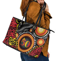 Celebrating 50 Years Papua New Guinea Leather Tote Bag Aboriginal Mix Papuan Pattern LT14 - Polynesian Pride